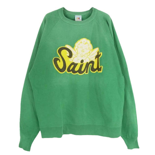 SAINT MICHAEL セントマイケル 22AW SM-A22-0000-021 CRW SWT SAINT ANGEL ヴィンテージ加工 セント エンジェル クルーネック スウェットシャツ グリーン系 XL【中古】