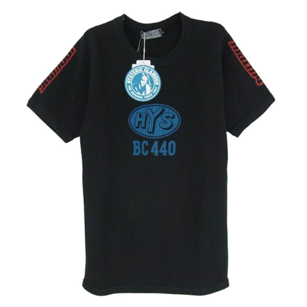 HYSTERIC GLAMOUR ヒステリックグラマー 25AW 02253CT09 BC440 オーバルロゴ ワッフル 半袖 Tシャツ カットソー ブラック系 L【極上美品】【中古】