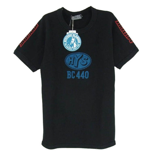 HYSTERIC GLAMOUR ヒステリックグラマー 25AW 02253CT09 BC440 オーバルロゴ ワッフル 半袖 Tシャツ カットソー ブラック系 L【極上美品】【中古】
