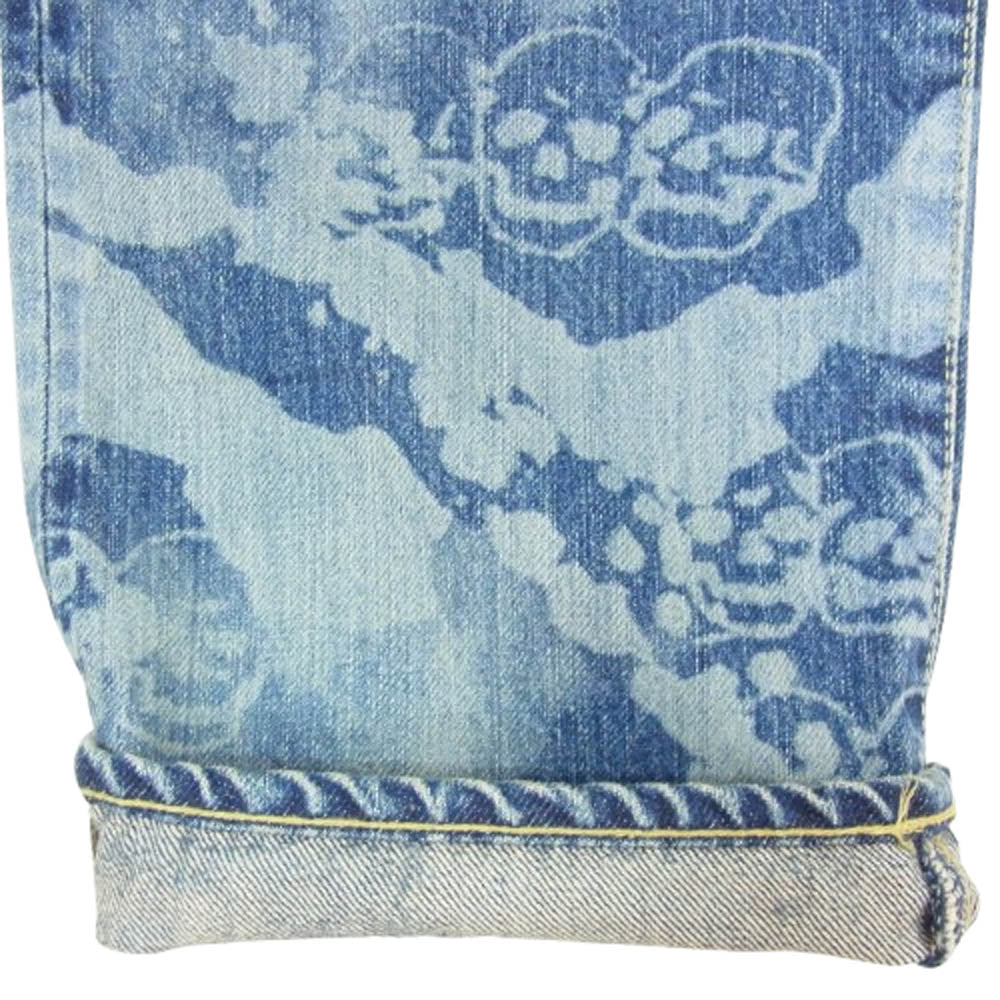 HYSTERIC GLAMOUR ヒステリックグラマー 25AW 02253AP12 DROPPING&SKULL柄 レーザー加工 ドロッピング スカル スリム ストレート デニムパンツ インディゴブルー系 32【極上美品】【中古】