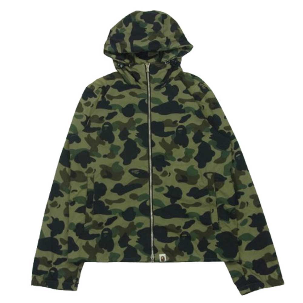 A BATHING APE アベイシングエイプ 猿迷彩 ジップアップ ナイロン ジャケット カモフラージュ グリーン系 M【中古】
