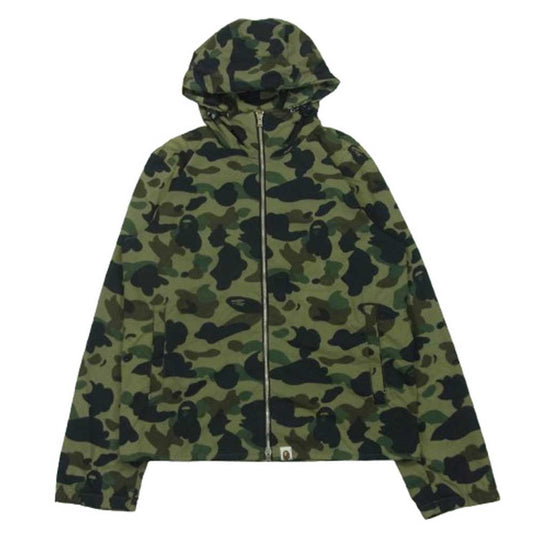 A BATHING APE アベイシングエイプ 猿迷彩 ジップアップ ナイロン ジャケット カモフラージュ グリーン系 M【中古】