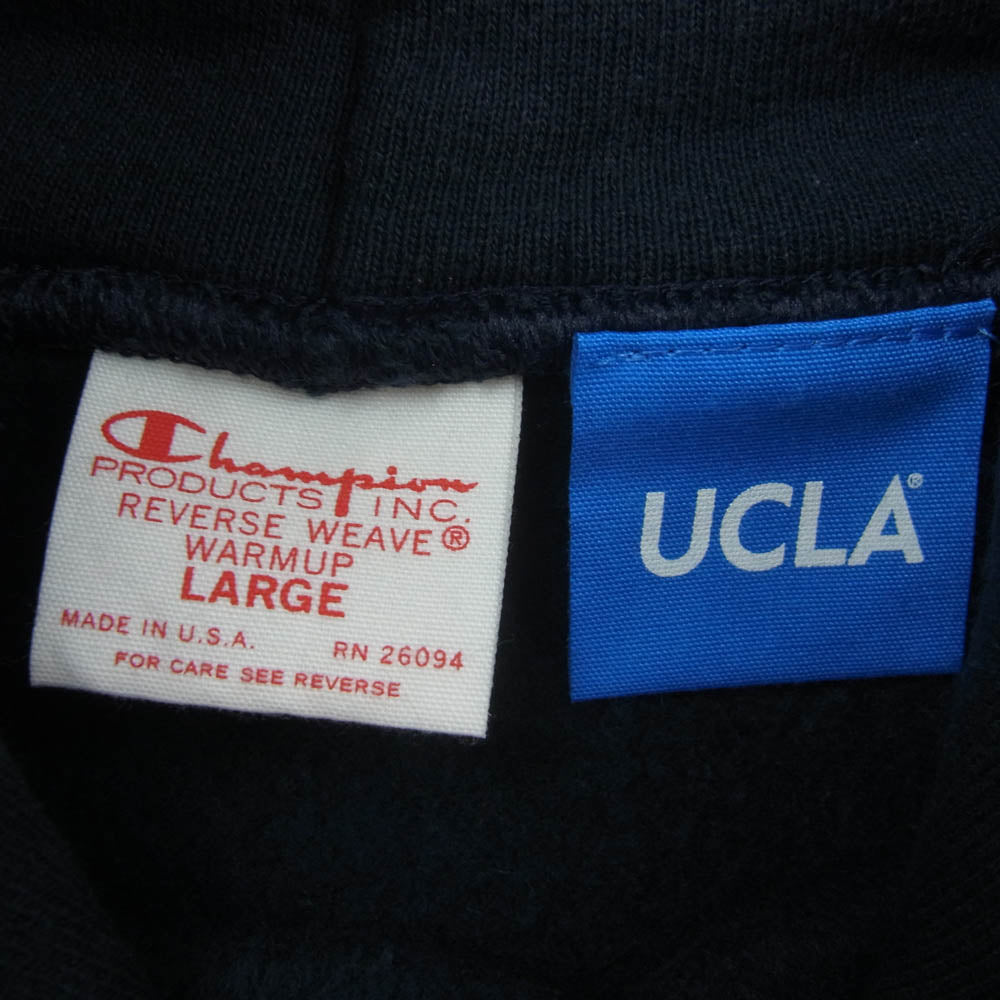 Champion チャンピオン C5-U101 USA製 赤単タグ 復刻 UCLA Reverse Weave Hooded Sweat Shirt リバースウィーブ フーデッド スウェットシャツ L ネイビー系 L【中古】