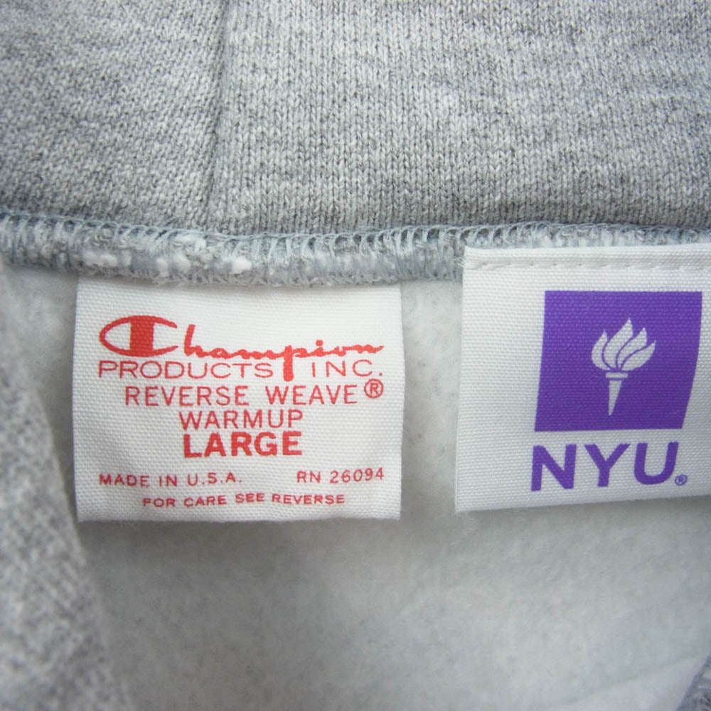 Champion チャンピオン C5-U101 USA製 赤単タグ 復刻 NYU Reverse Weave Hooded Sweat Shirt リバースウィーブ フーデッド スウェットシャツ L グレー系 L【中古】