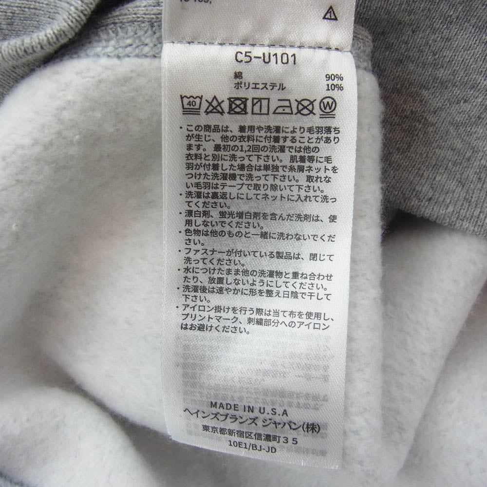 Champion チャンピオン C5-U101 USA製 赤単タグ 復刻 NYU Reverse Weave Hooded Sweat Shirt リバースウィーブ フーデッド スウェットシャツ L グレー系 L【中古】