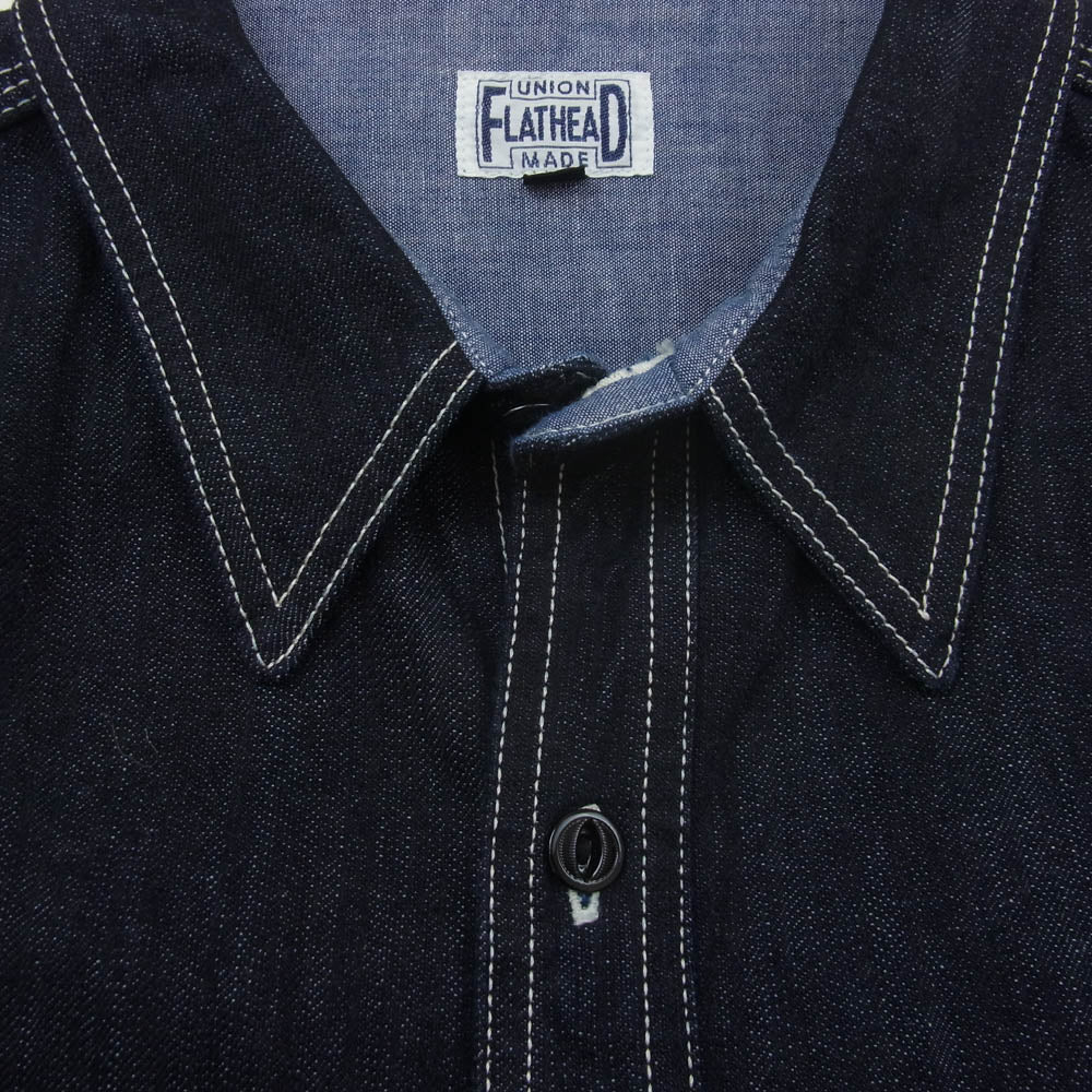 THE FLAT HEAD ザフラットヘッド FN-SDK-301L 10oz DENIM WORK SHIRT 10oz デニム 長袖 ワーク シャツ インディゴブルー系 42【美品】【中古】