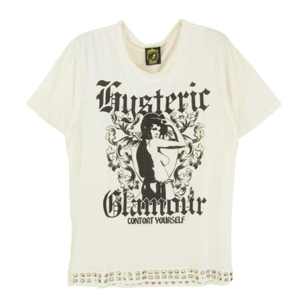 HYSTERIC GLAMOUR ヒステリックグラマー 5CT-0881 ピラミッドスタッズ装飾 半袖 Tシャツ カットソー オフホワイト系 S【中古】