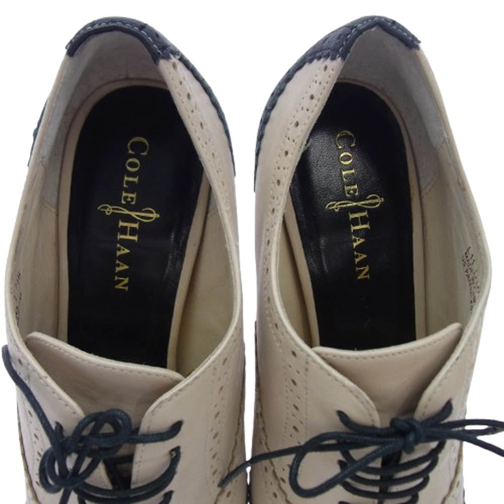 COLE HAAN コールハーン D36771 LUCINDA AIR OX PUMP レザー ウィングチップ ハイヒール パンプス オフホワイト系 7.5【中古】