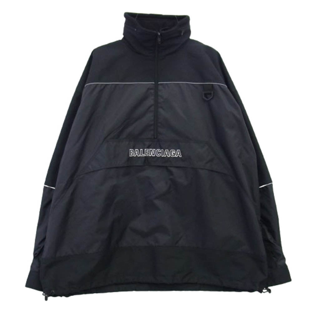 BALENCIAGA バレンシアガ 18AW 533917 TA018 ハーフジップ アノラック ロゴ ウインドブレーカー ジャケット ブラック系 46【中古】