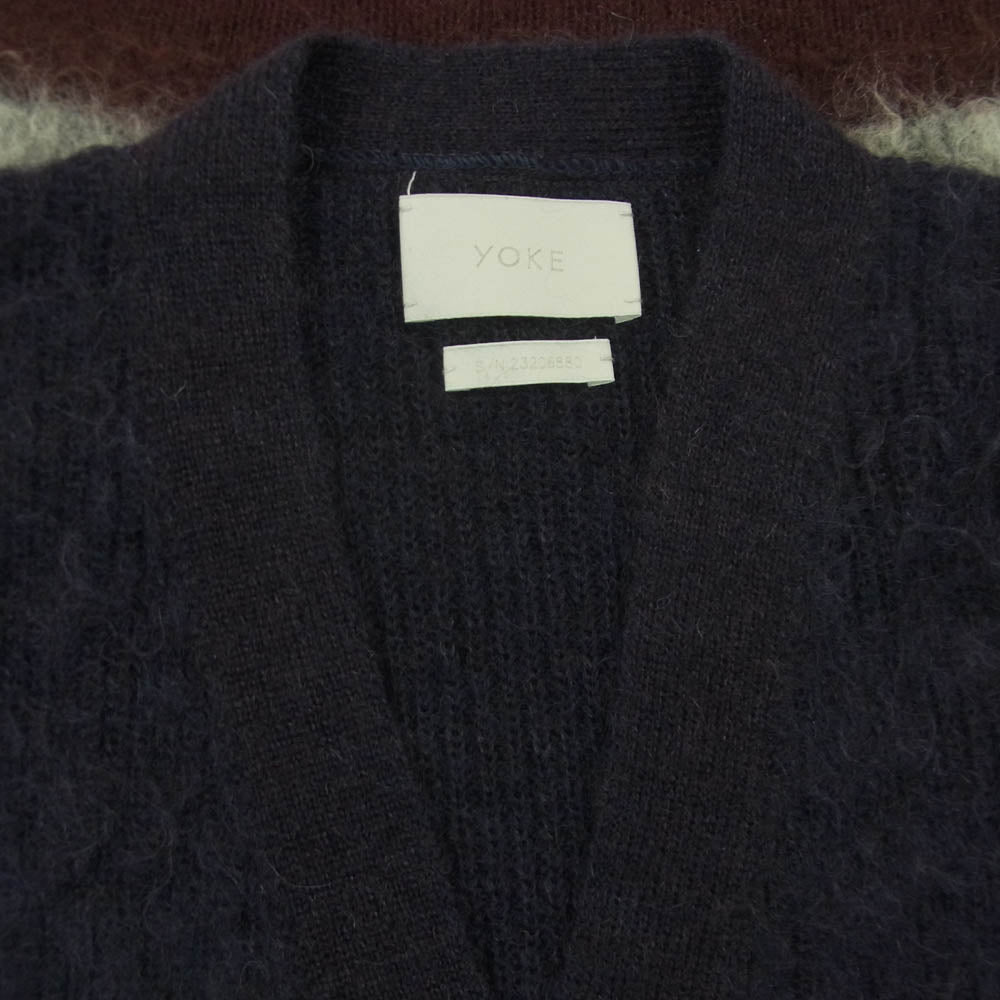 YOKE ヨーク 23AW YK23FW0571S MOHAIR BORDER CARDIGAN モヘア ボーダー カーディガン ダークネイビー系 ブルー系 グレー系 2【中古】