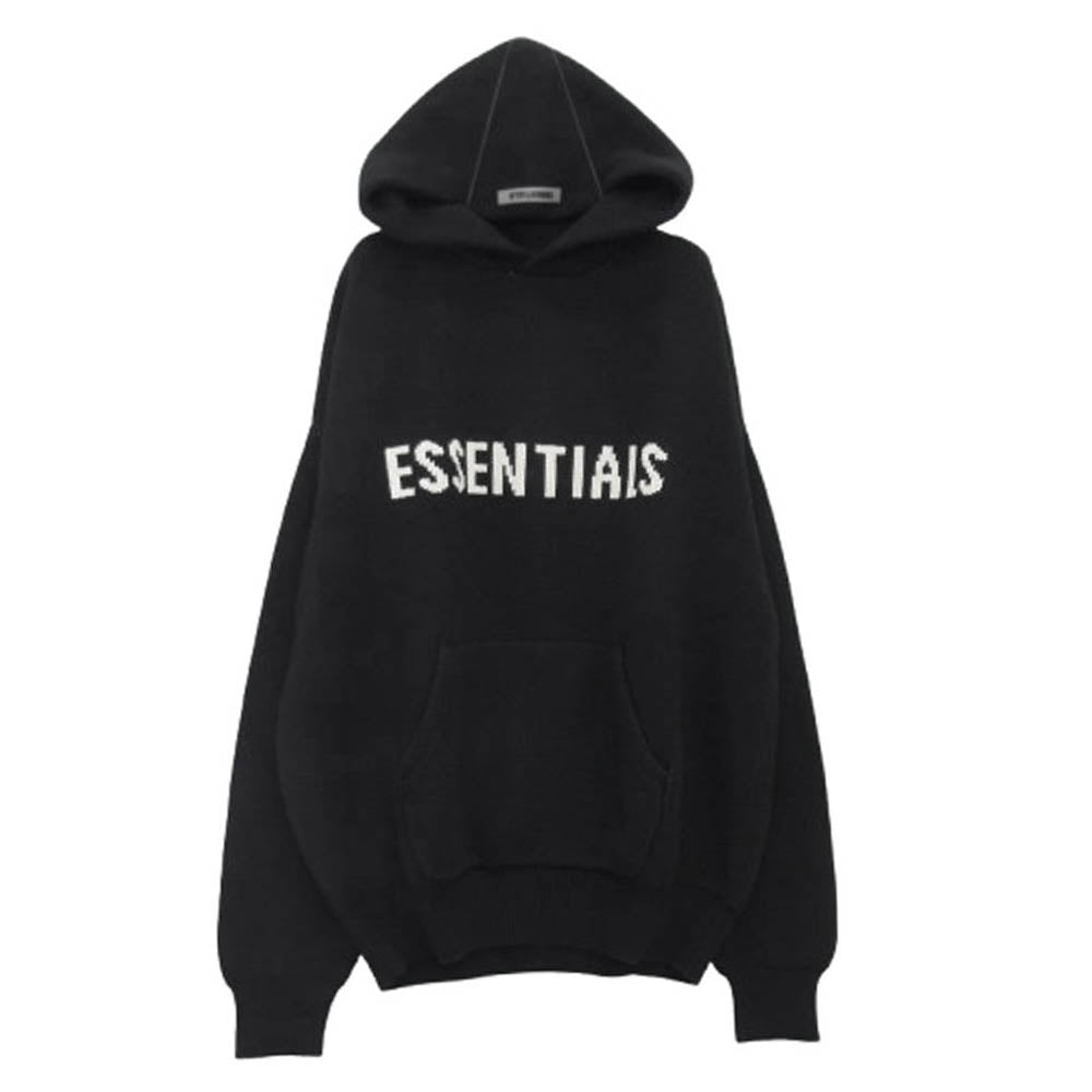 FEAR OF GOD フィアオブゴッド ESSENTIALS エッセンシャルズ FRONT LOGO KNIT HOODIE フロントロゴ ニット フーディ パーカー ブラック系 M【極上美品】【中古】