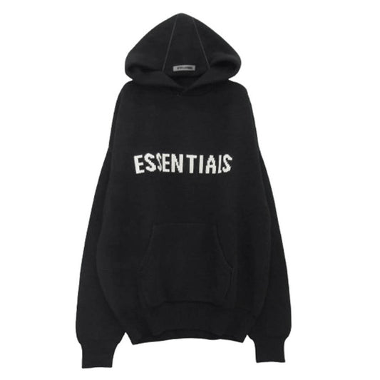 FEAR OF GOD フィアオブゴッド ESSENTIALS エッセンシャルズ FRONT LOGO KNIT HOODIE フロントロゴ ニット フーディ パーカー ブラック系 M【極上美品】【中古】