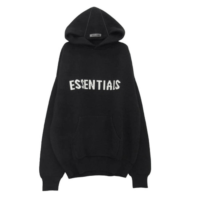 FEAR OF GOD フィアオブゴッド ESSENTIALS エッセンシャルズ FRONT LOGO KNIT HOODIE フロントロゴ ニット フーディ パーカー ブラック系 M【極上美品】【中古】