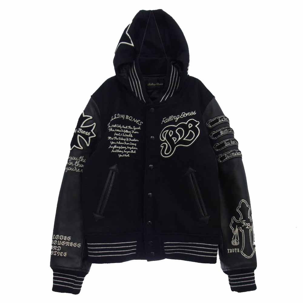 フォーリングボーンズ 袖レザー フード付き スタジャン スタジアム ジャケット ブラック系 40【中古】