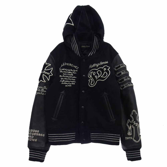フォーリングボーンズ 袖レザー フード付き スタジャン スタジアム ジャケット ブラック系 40【中古】