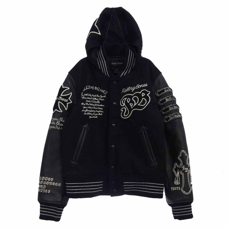 フォーリングボーンズ 袖レザー フード付き スタジャン スタジアム ジャケット ブラック系 40【中古】