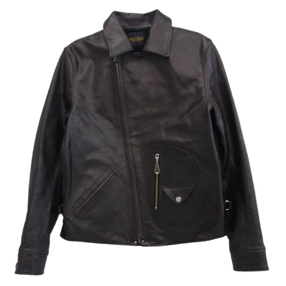 FINE CREEK LEATHERS ファインクリークレザー ACJK057 FINE CREEK ＆CO Berkeley 茶芯 ホースハイド バークレー ライダース レザー ジャケット ブラック系 40【新古品】【未使用】【中古】