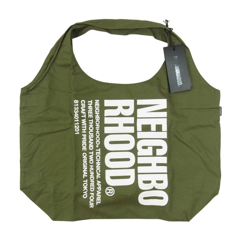 NEIGHBORHOOD ネイバーフッド 22SS 221GONH-CG01 ID . TOTE / C-LUGGAGE ロゴプリント コットントート バッグ エコバッグ OLIVE DRAB【新古品】【未使用】【中古】