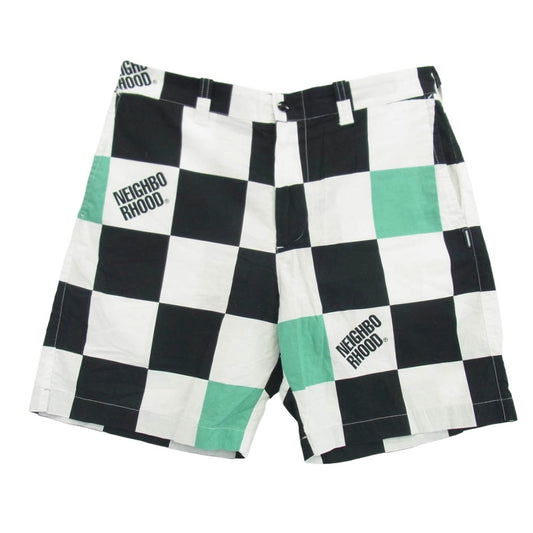 NEIGHBORHOOD ネイバーフッド 241UTNH-PTM03 block check shorts ロゴ プリント ブロック チェック ショーツ ショート パンツ ブラック系 M【中古】