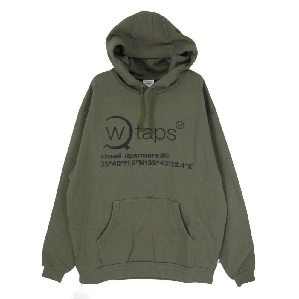 WTAPS ダブルタップス 20AW 202ATDT-HP03S OG HOODED フーディ プルオーバー ロゴ プリント スウェット パーカー オリーブドラブ XL【極上美品】【中古】