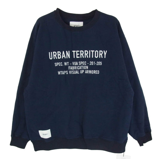 WTAPS ダブルタップス 20AW 202ATDT-CSM33 CRUCIBLE / CREW NECK / FLEECE URBAN TERRITORY ロゴ刺繍 クルーネック フリース スウェットシャツ ネイビー系 L【美品】【中古】