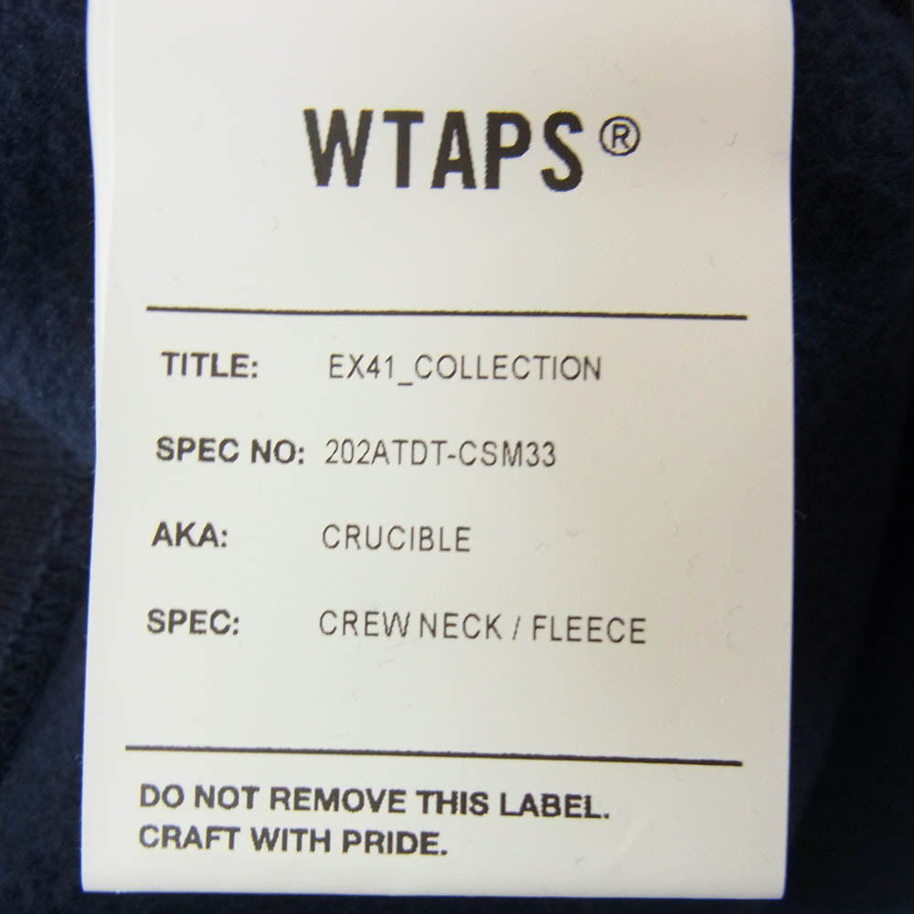 WTAPS ダブルタップス 20AW 202ATDT-CSM33 CRUCIBLE / CREW NECK / FLEECE URBAN TERRITORY ロゴ刺繍 クルーネック フリース スウェットシャツ ネイビー系 L【美品】【中古】