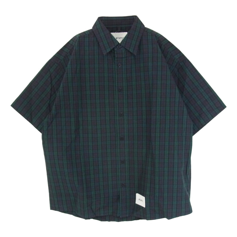 WTAPS ダブルタップス 21SS 211GWDT-SHM05 WCPO LS. RIPSTOP. COOL. MAX リップストップ クールマックス 半袖 チェック シャツ グリーン系 L 3【極上美品】【中古】