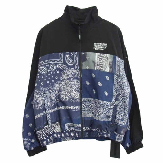 NEIGHBORHOOD ネイバーフッド 21AW 212AQNH-JKM03 BANDANA CHOPPED TRACK JACKET バンダナ トラック ジャケット ロゴ入り木製ハンガー付 ブラック系 M【極上美品】【中古】