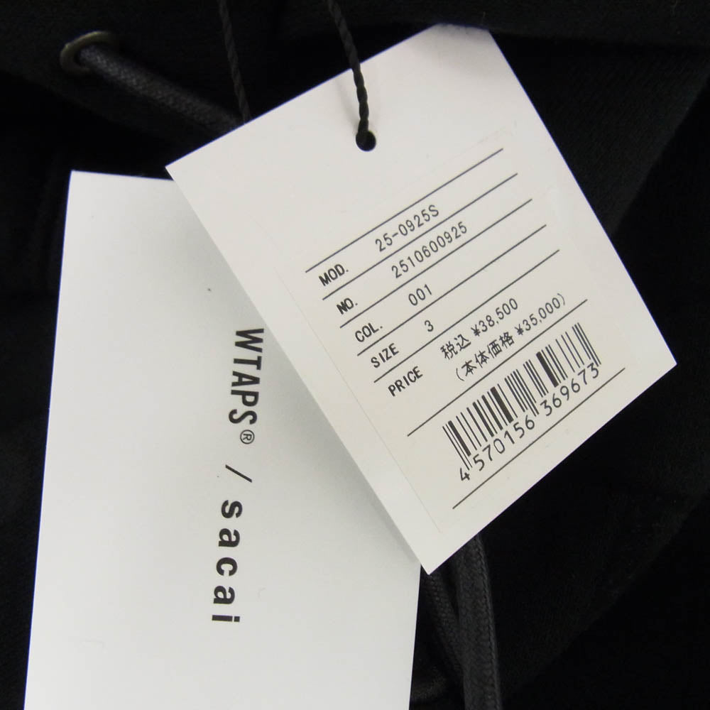 Sacai サカイ 25SS 25-0925S × WTAPS ダブルタップス Flock Print Hoodie フロック プリント フーディー プルオーバーパーカー ブラック系 3【中古】