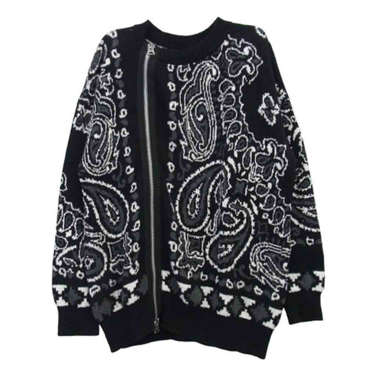 Sacai サカイ 22SS 22-02694M Bandana Knit Blouson バンダナ ジップデザイン ウール ニット ブルゾン ブラック系 ホワイト系 グレー系 2【中古】