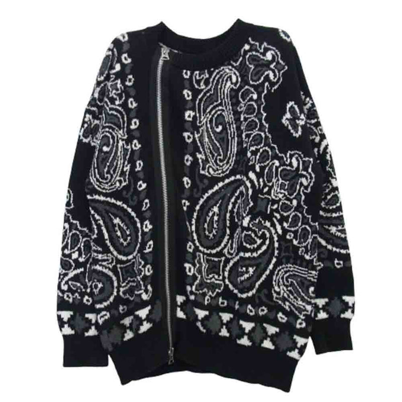 Sacai サカイ 22SS 22-02694M Bandana Knit Blouson バンダナ ジップデザイン ウール ニット ブルゾン ブラック系 ホワイト系 グレー系 2【中古】