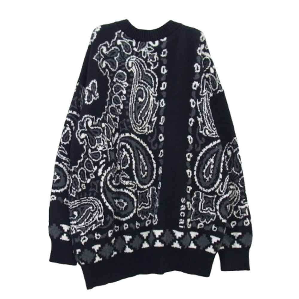 Sacai サカイ 22SS 22-02694M Bandana Knit Blouson バンダナ ジップデザイン ウール ニット ブルゾン ブラック系 ホワイト系 グレー系 2【中古】