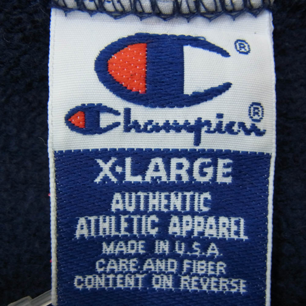 Champion チャンピオン 90年代 USA製 青刺繍タグ後期 刺繍 プルオーバー スウェット ネイビー系 XL【中古】