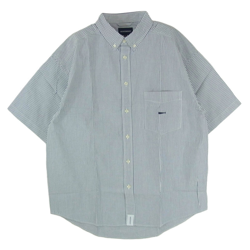 DESCENDANT ディセンダント 21SS 211BRDS-SHM08 TRUMAN B.D SS SHIRT ストライプ ボタンダウン 半袖シャツ グレー系 ホワイト系 2【新古品】【未使用】【中古】