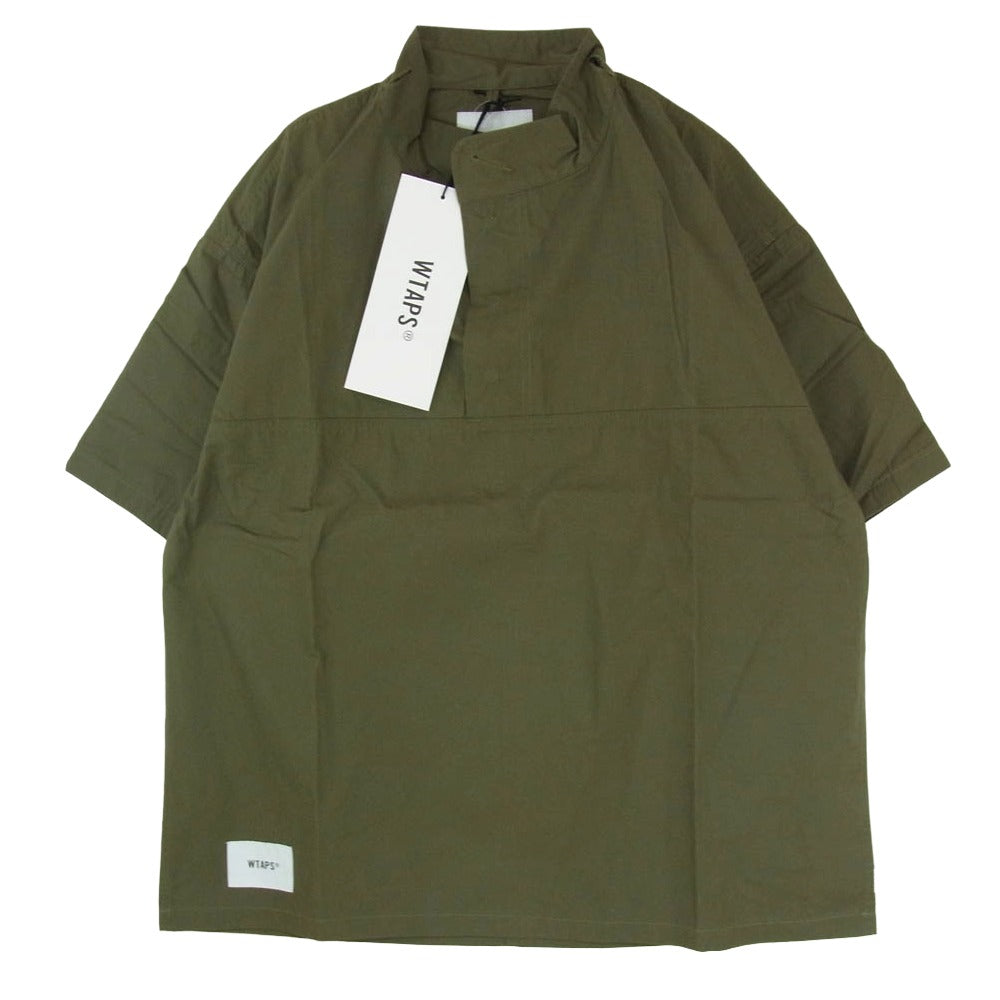 WTAPS ダブルタップス 22SS 221WVDT-SHM08 CHIT SS COTTON WEATHER ボックスシルエット スタンドカラー ウェザー チット 半袖 シャツ カーキ系 X03【美品】【中古】