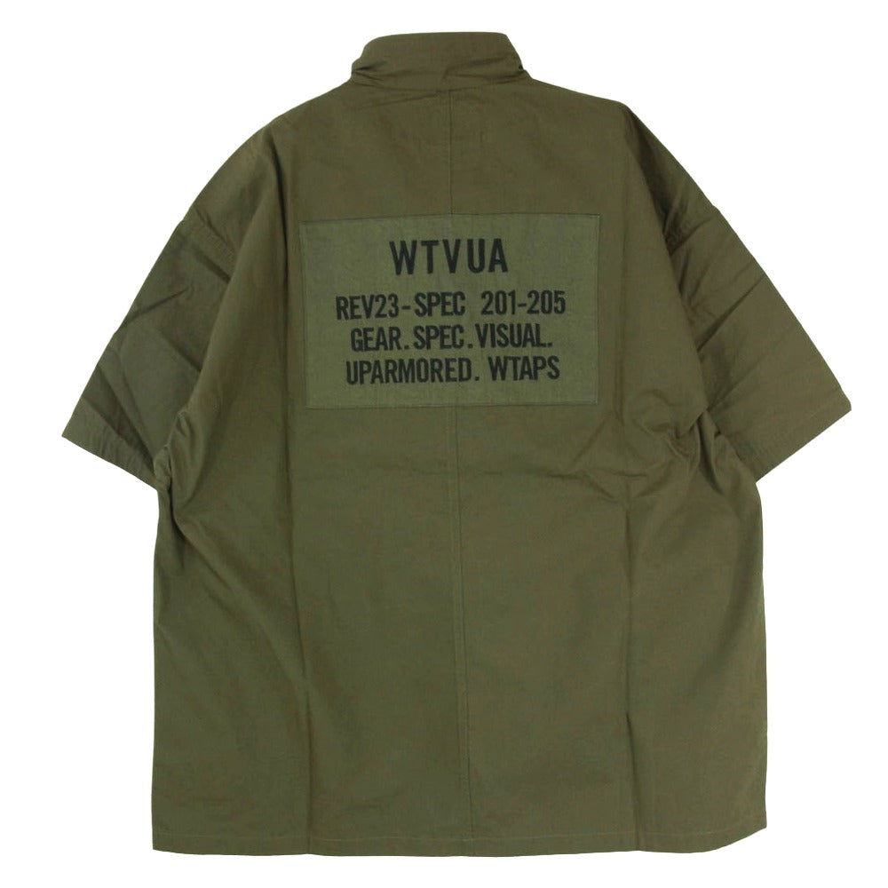 WTAPS ダブルタップス 22SS 221WVDT-SHM08 CHIT SS COTTON WEATHER ボックスシルエット スタンドカラー ウェザー チット 半袖 シャツ カーキ系 X03【美品】【中古】