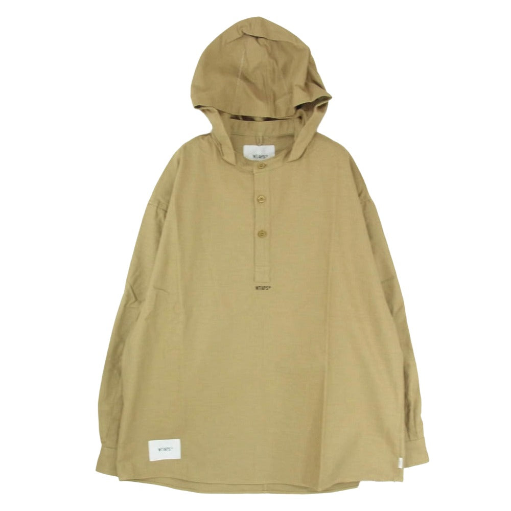 WTAPS ダブルタップス 21AW 212GWDT-SHM01 FALCONER LS COTTON.SERGE フーデッド ハーフボタン プルオーバーシャツ 長袖 ベージュ系 X03【新古品】【未使用】【中古】