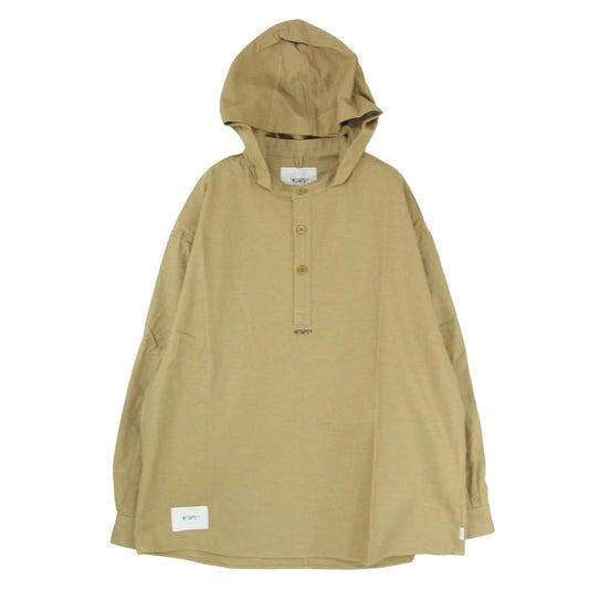 WTAPS ダブルタップス 21AW 212GWDT-SHM01 FALCONER LS COTTON.SERGE フーデッド ハーフボタン プルオーバーシャツ 長袖 ベージュ系 X03【新古品】【未使用】【中古】