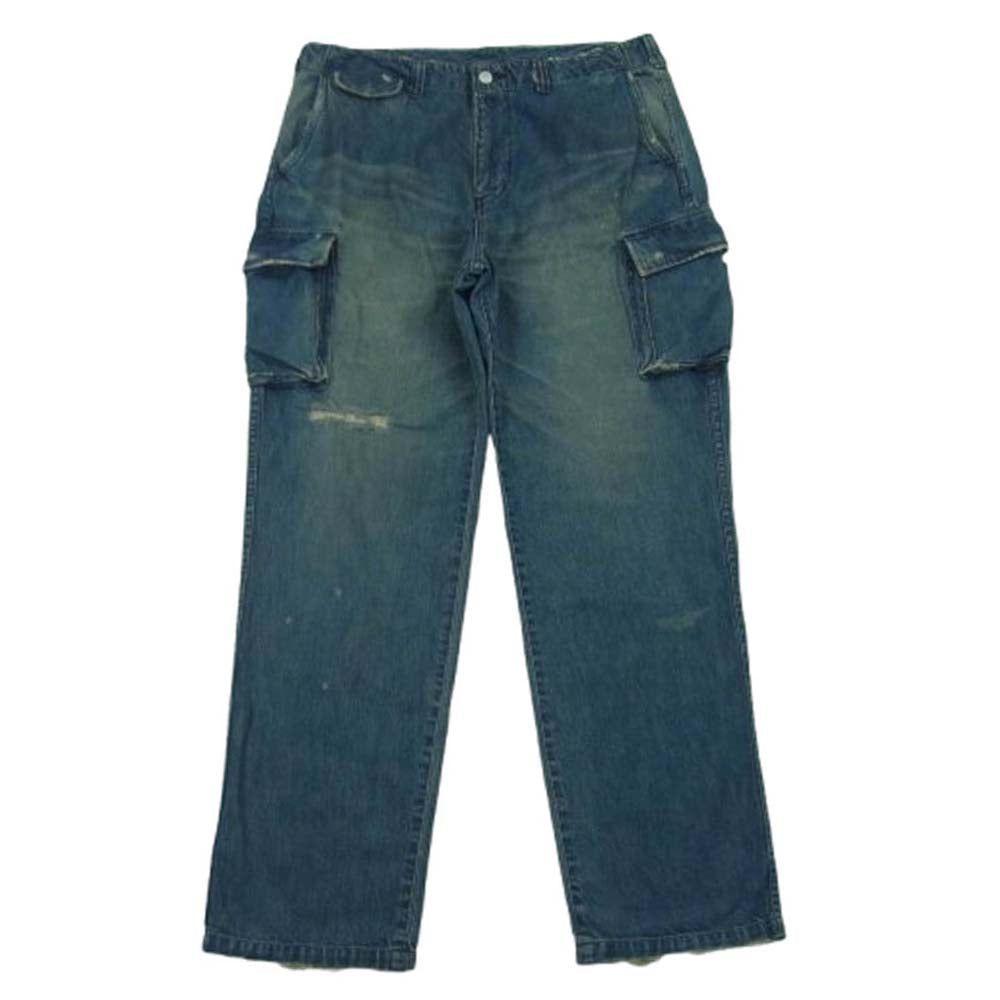 GOODENOUGH グッドイナフ ダメージ加工 ワッペン デニム カーゴ パンツ コットン インディゴブルー系 XL【中古】