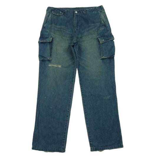 GOODENOUGH グッドイナフ ダメージ加工 ワッペン デニム カーゴ パンツ コットン インディゴブルー系 XL【中古】