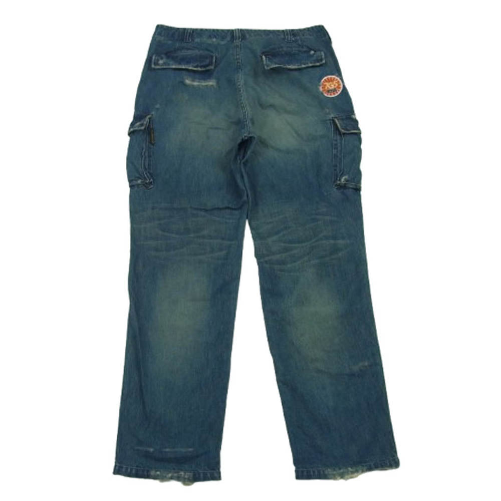 GOODENOUGH グッドイナフ ダメージ加工 ワッペン デニム カーゴ パンツ コットン インディゴブルー系 XL【中古】