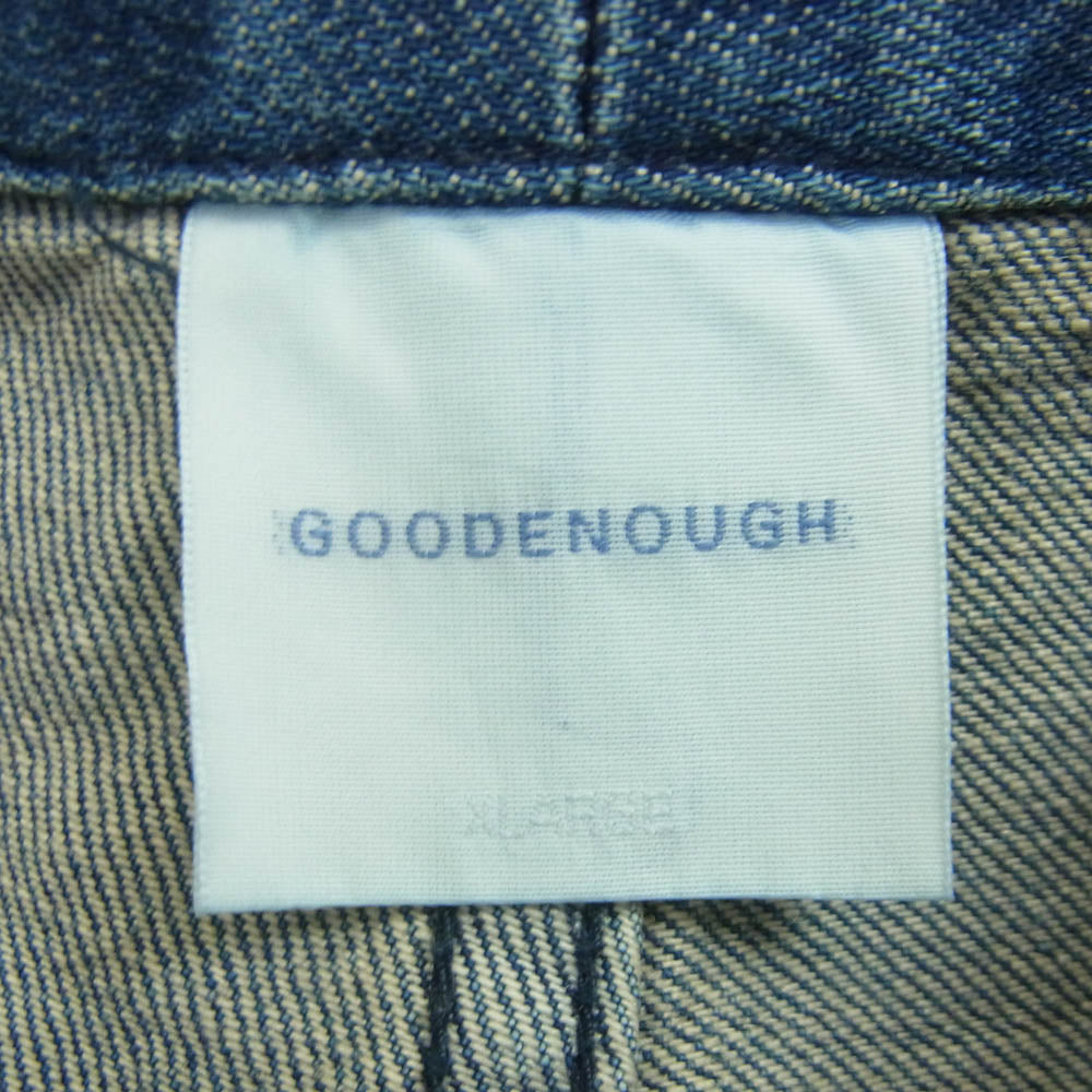 GOODENOUGH グッドイナフ ダメージ加工 ワッペン デニム カーゴ パンツ コットン インディゴブルー系 XL【中古】