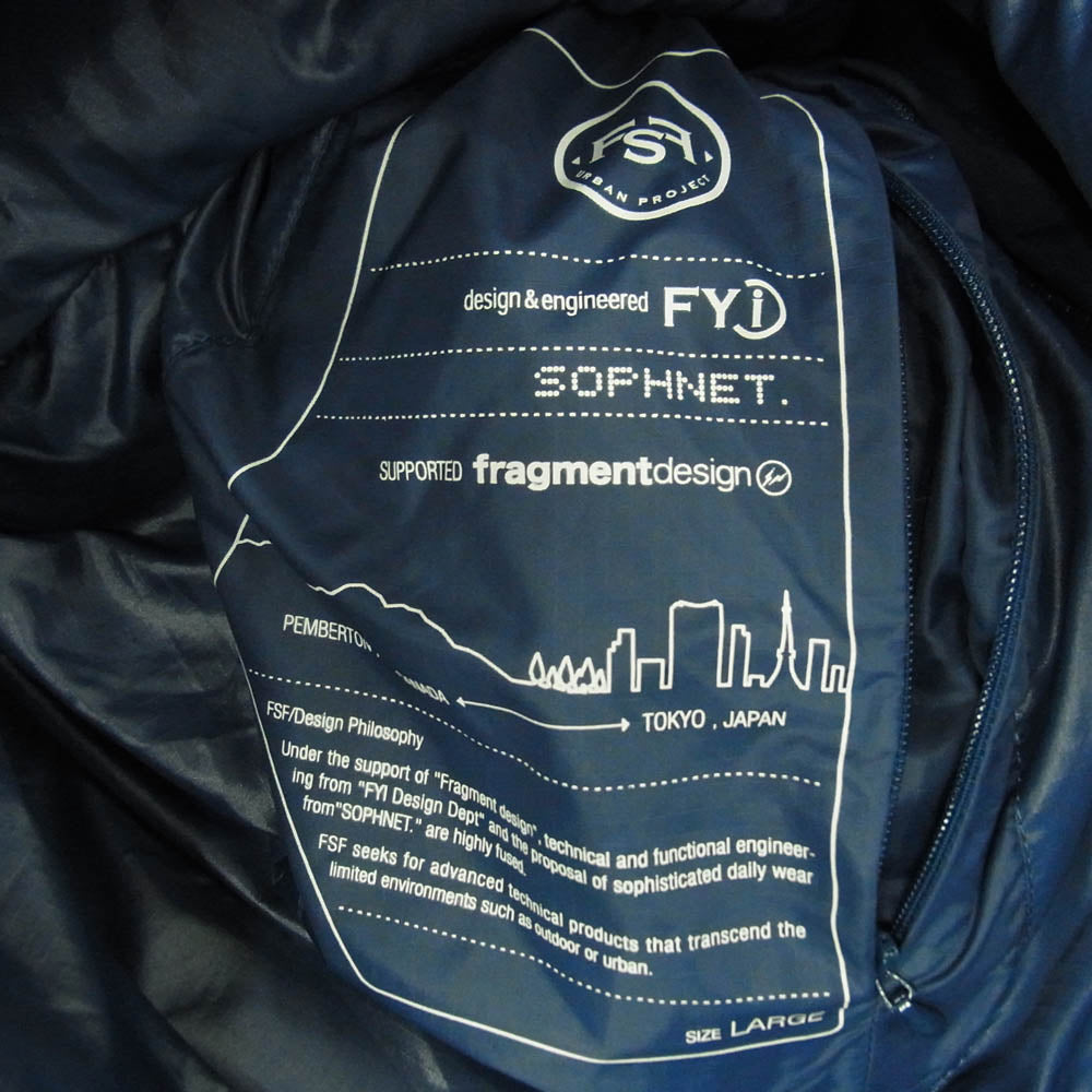 SOPHNET. ソフネット SOPH-134081 FSF Fragmentdesign フラグメントデザイン HOODED DOWN BLOUSON フーデッド ダウン ジャケット ネイビー系 L【中古】