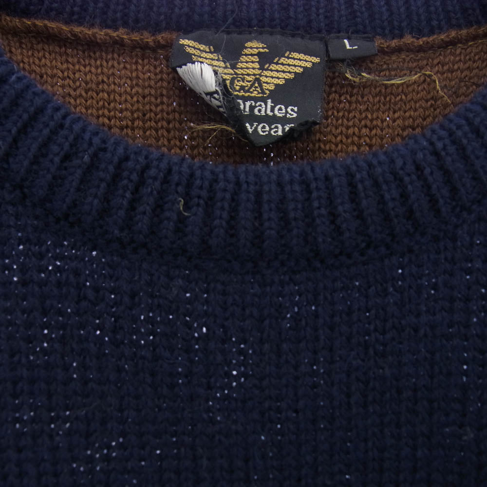 Emporio Armani エンポリオ・アルマーニ クルーネック ウール ニット セーター ネイビー系 L【中古】