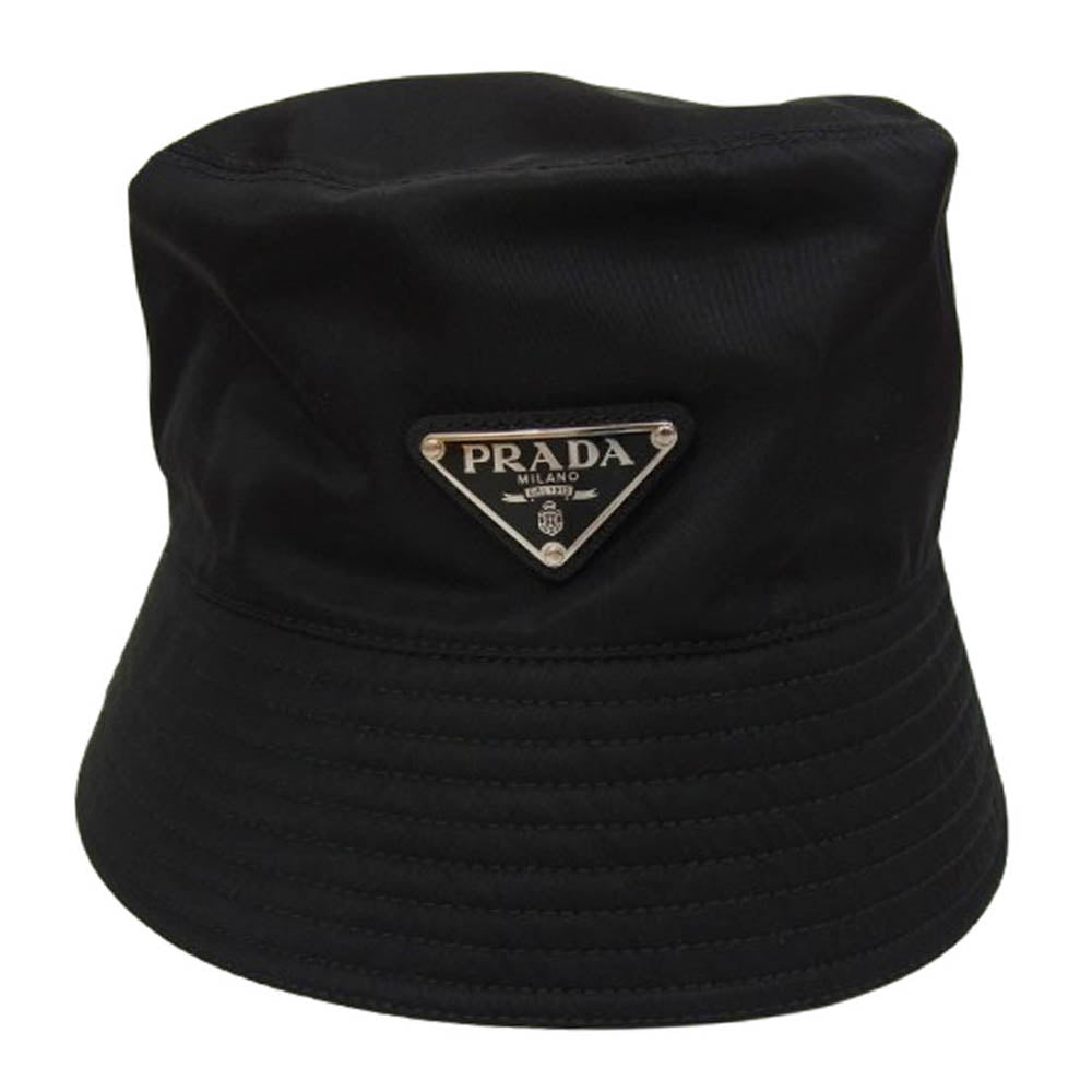 PRADA プラダ 2HC137 Re-Nylon 三角プレート ナイロン バケット ハット ブラック系 M【美品】【中古】