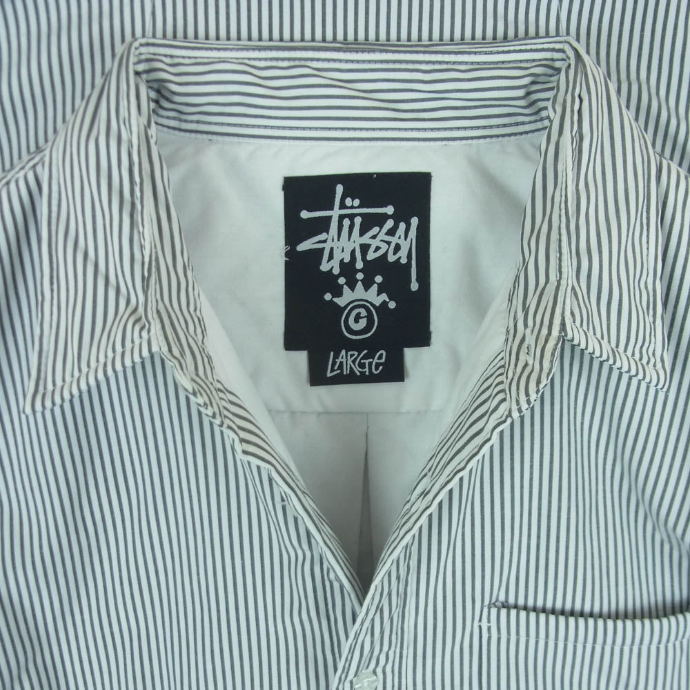 STUSSY ステューシー パデッド シャツ ストライプ 中綿サーモライト シャツジャケット グレー系 L【中古】
