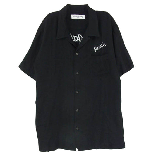 RUDE GALLERY ルードギャラリー ロゴ刺繍 レーヨン オープンカラー 開襟 半袖 ボーリング シャツ ブラック系 4【中古】