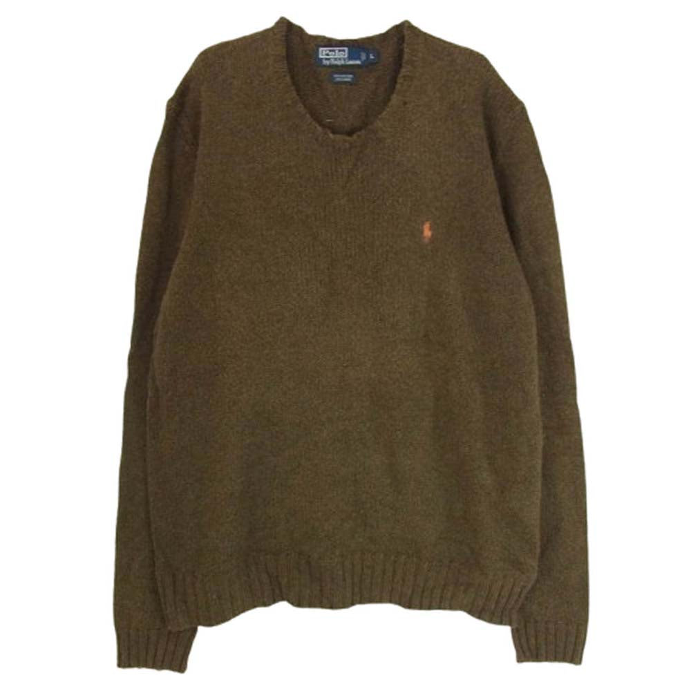 POLO RALPH LAUREN ポロ・ラルフローレン リネン混 ポニー刺繍 クルーネック ニット ブラウン系 L【中古】