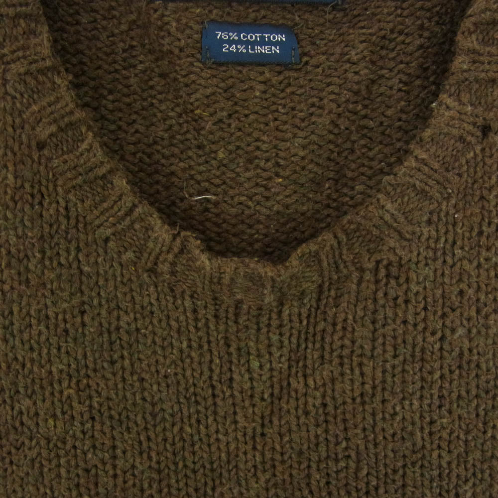 POLO RALPH LAUREN ポロ・ラルフローレン リネン混 ポニー刺繍 クルーネック ニット ブラウン系 L【中古】
