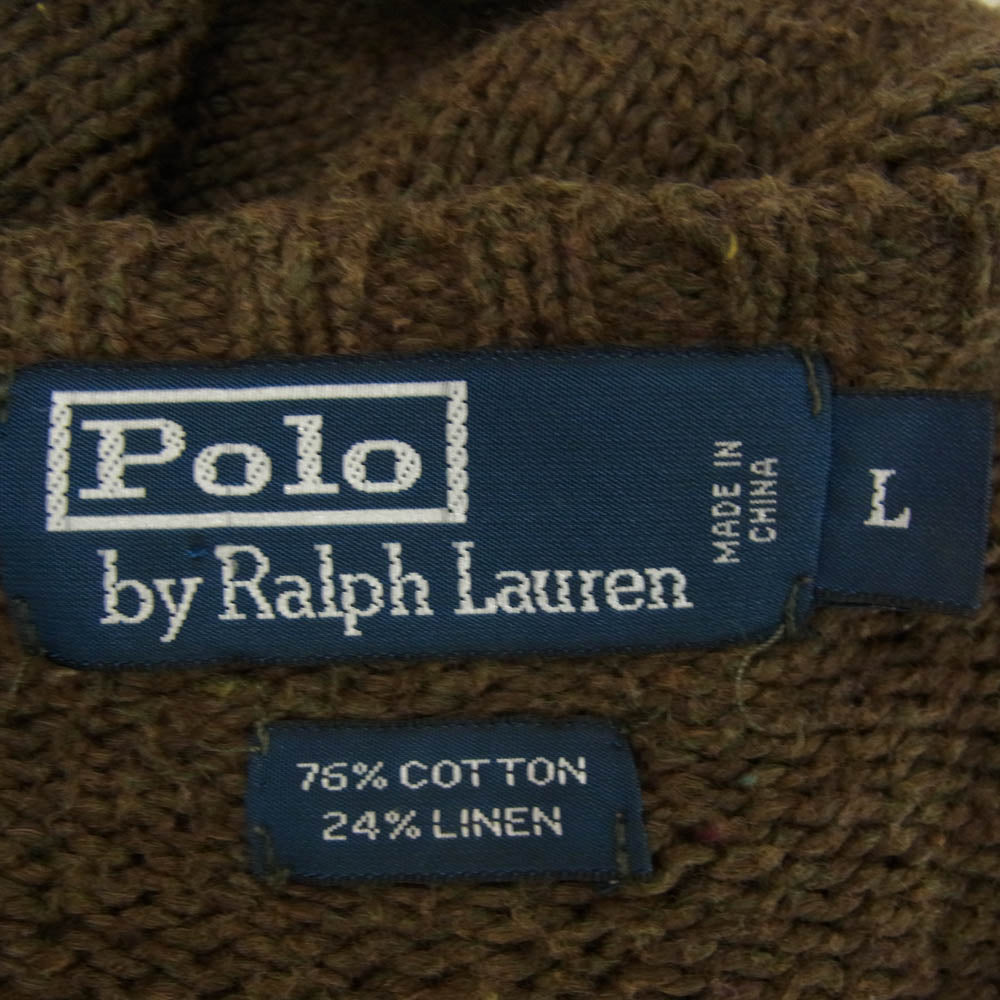 POLO RALPH LAUREN ポロ・ラルフローレン リネン混 ポニー刺繍 クルーネック ニット ブラウン系 L【中古】